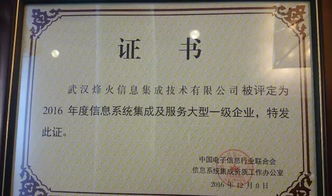 烽火通信榮膺首批全國(guó)信息系統(tǒng)集成及服務(wù)大型一級(jí)企業(yè)，引領(lǐng)行業(yè)標(biāo)桿